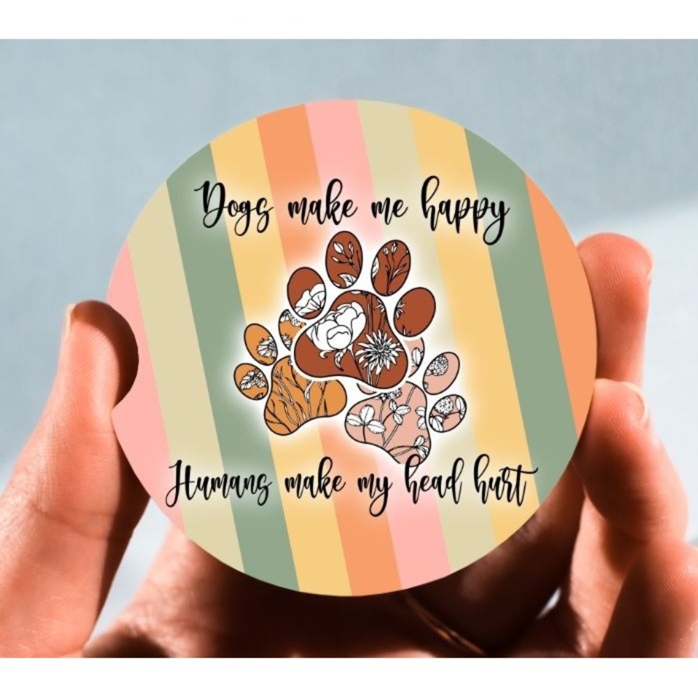 Set of 2 Car Coasters, Dogs Make Me Happy Car Coaster, Neoprene Car Coaster‎
